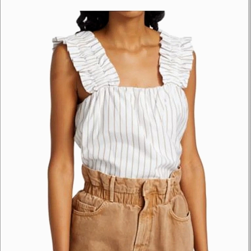 FRAME Ruffle Strap Cotton Tank Top. Size large
